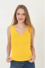 Kadın V Yaka Fırfır Detay Crop - Sarı