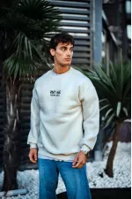 Erkek Bisiklet Yaka 3 İplik pamuklu Baskılı SweatShirt - Beyaz Erkek Bisiklet Yaka 3 İplik pamuklu Baskılı SweatShirt - Beyaz