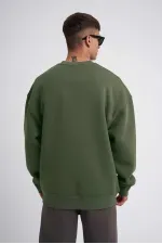 ERKEK Bisikilet Yaka 3 İplik Pamuklu SweatShirt - Haki