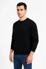 Erkek 3 İplik Pamuklu Düz Bisiklet Yaka SweatShirt - Siyah Erkek 3 İplik Pamuklu Düz Bisiklet Yaka SweatShirt - Siyah