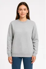 Kadın 3 İplik Pamuklu Düz Bisiklet Yaka SweatShirt - Gri Kadın 3 İplik Pamuklu Düz Bisiklet Yaka SweatShirt - Gri