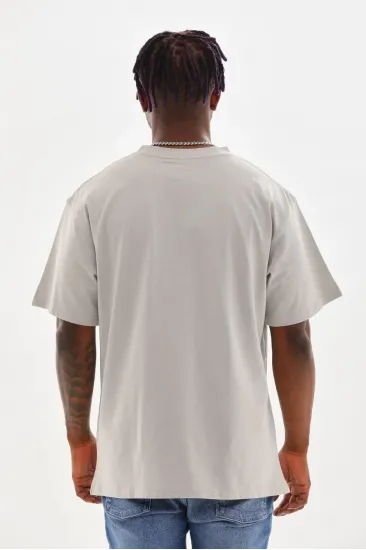 Erkek Baskılı T-Shirt Kısa Kol Bisiklet Yaka Rahat Kalıp Tişört - Gri