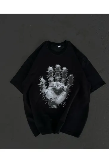 Kadın Baskılı T-Shirt Kısa Kol Bisiklet Yaka Regular Fit Rahat Kalıp Günlük Tişört  - Siyah