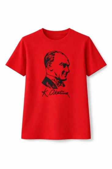 Kız Çocuk Atatürk Baskılı Tişört Kısa Kollu Bisiklet Yaka T-Shirt - Kırmızı Kız Çocuk Atatürk Baskılı Tişört Kısa Kollu Bisiklet Yaka T-Shirt - Kırmızı