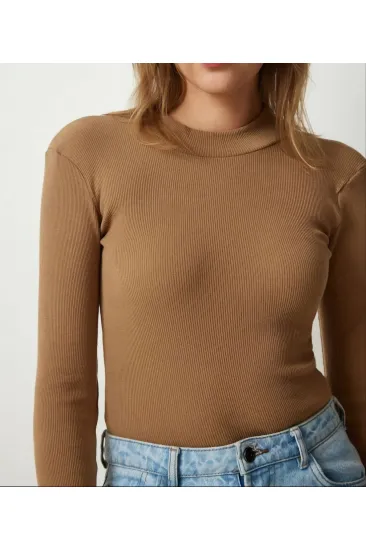 Kadın Full Likralı Fitilli Kaşkorse Body - Kahve Kadın Full Likralı Fitilli Kaşkorse Body - Kahve
