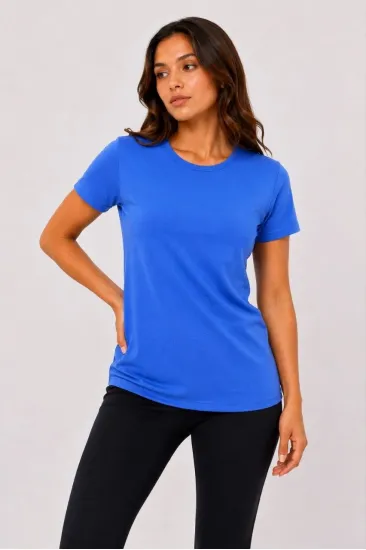 Kadın Basic Tişört Bisiklet Yaka Kısa Kol Günlük Yazlık Slim fit T-Shirt - Mavi Kadın Basic Tişört Bisiklet Yaka Kısa Kol Günlük Yazlık Slim fit T-Shirt - Mavi
