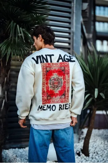 Erkek Bisiklet Yaka 3 İplik pamuklu Baskılı SweatShirt - Beyaz Erkek Bisiklet Yaka 3 İplik pamuklu Baskılı SweatShirt - Beyaz