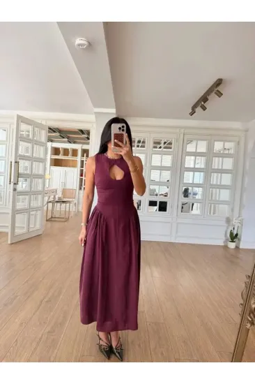 Kolsuz Uzun Kabardin Elbise - Bordo Kolsuz Uzun Kabardin Elbise - Bordo