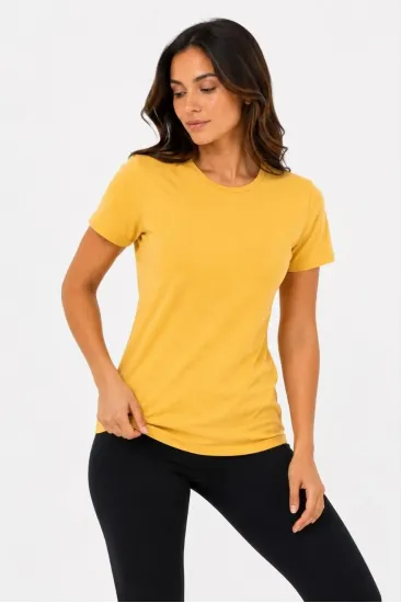 Kadın Basic Tişört Bisiklet Yaka Kısa Kol Günlük Yazlık Slim fit T-Shirt - Sarı Kadın Basic Tişört Bisiklet Yaka Kısa Kol Günlük Yazlık Slim fit T-Shirt - Sarı