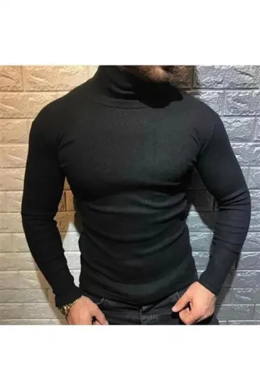 Erkek Kaşkorse Boğazlı Full Likralı Fitilli Body Kazak - Siyah Erkek Kaşkorse Boğazlı Full Likralı Fitilli Body Kazak - Siyah