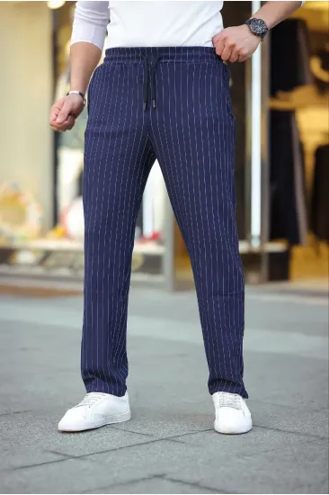 Erkek Cizgili Dokuma Krep Jogger Buggy Pantalon Rahat kalıp - Lacivert Erkek Cizgili Dokuma Krep Jogger Buggy Pantalon Rahat kalıp - Lacivert
