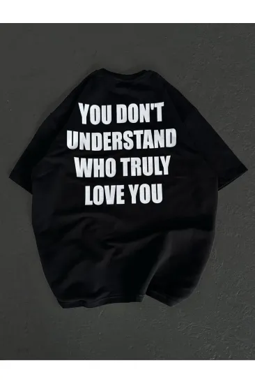 Kadın Baskılı T-Shirt Kısa Kol Bisiklet Yaka Regular Fit Rahat Kalıp Günlük Tişört  - Siyah