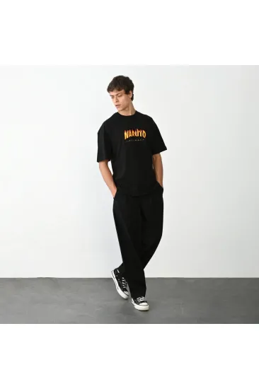 Erkek Baskılı T-Shirt Kısa Kol Bisiklet Yaka Regular Fit Rahat Kalıp Günlük Tişört - Siyah