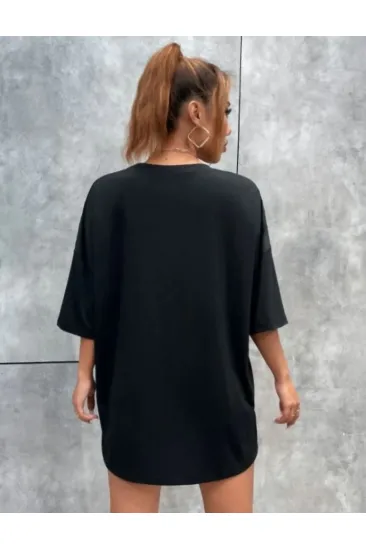 Kadın kelebek Baskılı Oversize kısa kol T-Shirt - Siyah Kadın kelebek Baskılı Oversize kısa kol T-Shirt - Siyah