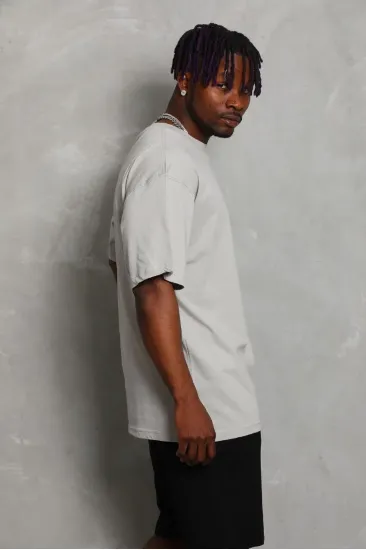 Erkek Düz Yazlık Kısa Kol Tişört Bisiklet Yaka Oversize T-Shirt - Gri Erkek Düz Yazlık Kısa Kol Tişört Bisiklet Yaka Oversize T-Shirt - Gri