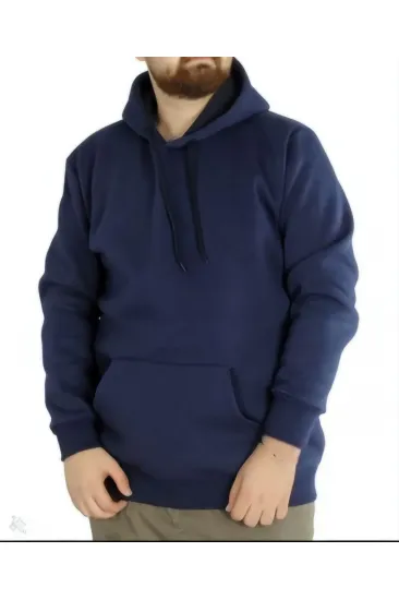 Erkek 3 İplik Pamuklu Kapüşonlu Cepli Oversize Hoodie Sweatshirt - Lacivert Erkek 3 İplik Pamuklu Kapüşonlu Cepli Oversize Hoodie Sweatshirt - Lacivert