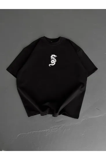 Erkek Ön ve Arka Baskılı T-Shirt Kısa Kol Bisiklet Yaka Regular Fit Tişört - Siyah Erkek Ön ve Arka Baskılı T-Shirt Kısa Kol Bisiklet Yaka Regular Fit Tişört - Siyah