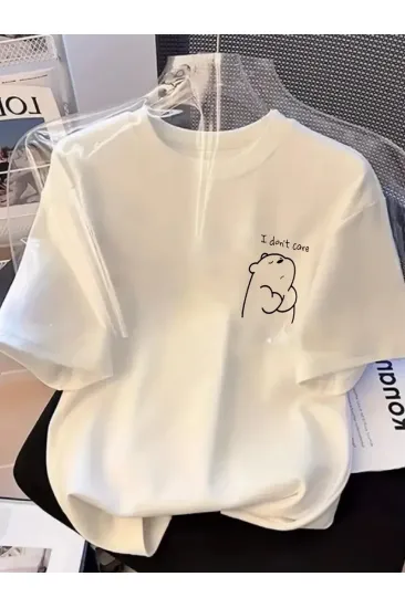 Kadın T-Shirt Kısa Kollu, "Umrumda Değil" Baskılı tişört - Beyaz