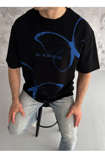 Erkek Kısa Kol Yazlık Tişört Bisiklet Yaka Baskılı Oversize T-Shirt - Siyah Erkek Kısa Kol Yazlık Tişört Bisiklet Yaka Baskılı Oversize T-Shirt - Siyah