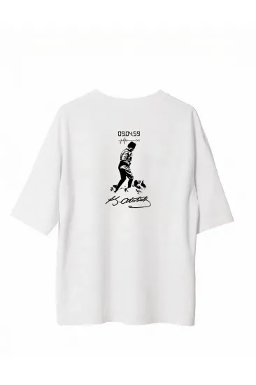 Erkek Kısa Kol Tişört Bisiklet Yaka ATATÜRK Baskılı T-Shirt -  Beyaz