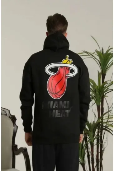 Erkek 3 İplik Pamuklu Kapüşonlu Baskılı Cepli Oversize Sweatshirt Hoodie - Siyah Erkek 3 İplik Pamuklu Kapüşonlu Baskılı Cepli Oversize Sweatshirt Hoodie - Siyah