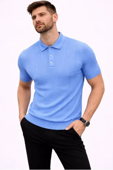 Erkek Yazlık Triko Tişört Kısa Kol Polo Yaka Düğmeli T-Shirt - Bebek Mavisi Erkek Yazlık Triko Tişört Kısa Kol Polo Yaka Düğmeli T-Shirt - Bebek Mavisi