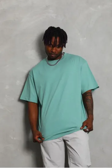 Erkek Düz Yazlık Kısa Kol Tişört Bisiklet Yaka Oversize T-Shirt - Mint Yeşili Erkek Düz Yazlık Kısa Kol Tişört Bisiklet Yaka Oversize T-Shirt - Mint Yeşili