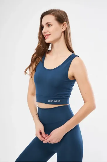 Kolsuz Sporcu Baskılı Crop - Turkuaz Kolsuz Sporcu Baskılı Crop - Turkuaz