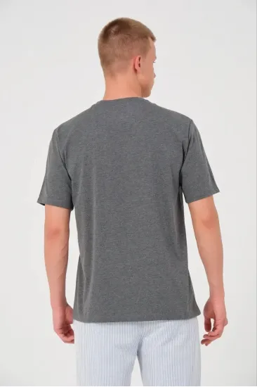Erkek Düz Bisiklet Yaka Tişört Kısa Kol Yazlık T-Shirt - Antrasit