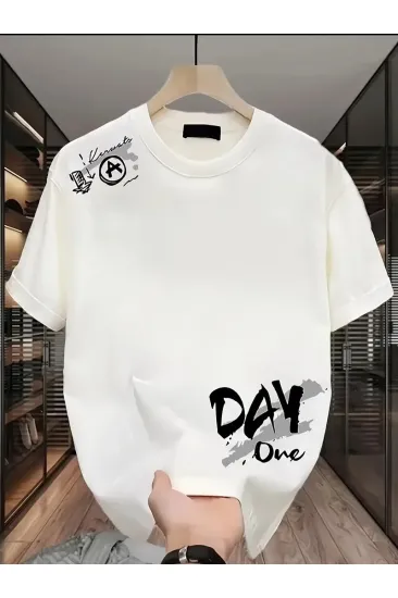 Kadın Kısa Kol Yazlık Tişört Bisiklet Yaka Baskılı Oversize T-Shirt - Beyaz Kadın Kısa Kol Yazlık Tişört Bisiklet Yaka Baskılı Oversize T-Shirt - Beyaz