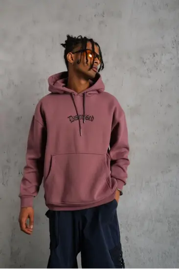 Erkek 3 İplik Pamuklu Kapüşonlu Kanguru Cepli Sweatshirt Hoodie - Gül Kurusu Erkek 3 İplik Pamuklu Kapüşonlu Kanguru Cepli Sweatshirt Hoodie - Gül Kurusu