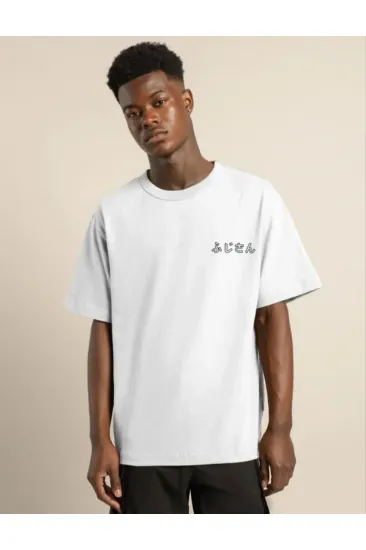 Erkek Kısa Kol Yazlık Tişört Bisiklet Yaka Baskılı Oversize T-Shirt - Beyaz