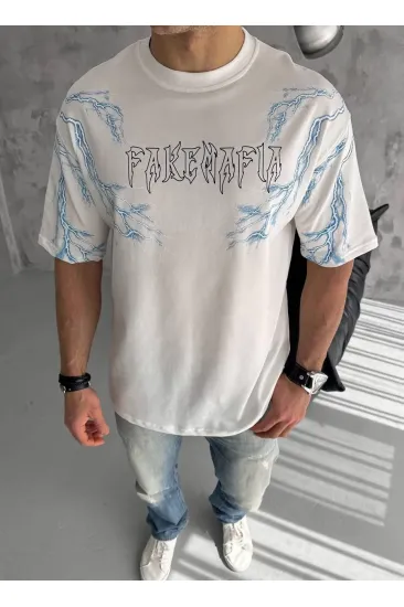 Erkek Bisiklet Yaka Yıldırım Baskılı Kısa kol T-Shirt - Beyaz Erkek Bisiklet Yaka Yıldırım Baskılı Kısa kol T-Shirt - Beyaz