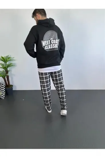 Erkek Kapüşonlu Kanguru Cepli Sweatshirt 3 İplik Pamuklu Baskılı Hoodie - Siyah Erkek Kapüşonlu Kanguru Cepli Sweatshirt 3 İplik Pamuklu Baskılı Hoodie - Siyah