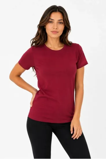 Kadın Basic Tişört Bisiklet Yaka Kısa Kol Günlük Yazlık Slim fit T-Shirt - Bordo Kadın Basic Tişört Bisiklet Yaka Kısa Kol Günlük Yazlık Slim fit T-Shirt - Bordo