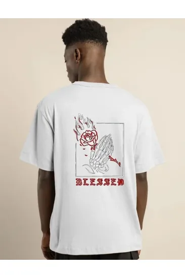Erkek Baskılı T-Shirt Kısa Kol Bisiklet Yaka Regular Fit Rahat Kalıp Günlük Tişört - Beyaz