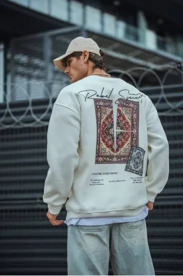 Erkek 3 iplik pamuklu Bisiklet Yaka Baskılı SweatShirt - Beyaz Erkek 3 iplik pamuklu Bisiklet Yaka Baskılı SweatShirt - Beyaz