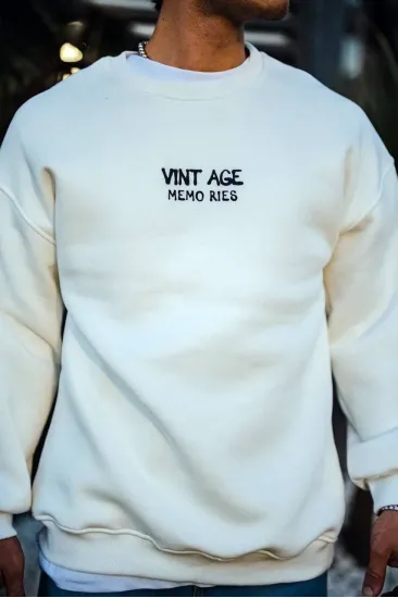 Erkek Bisiklet Yaka 3 İplik pamuklu Baskılı SweatShirt - Beyaz Erkek Bisiklet Yaka 3 İplik pamuklu Baskılı SweatShirt - Beyaz