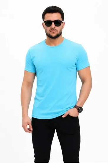Erkek Basic Tişört Bisiklet Yaka Kısa Kol Günlük Yazlık Slim fit T-Shirt - Açık Mavi Erkek Basic Tişört Bisiklet Yaka Kısa Kol Günlük Yazlık Slim fit T-Shirt - Açık Mavi