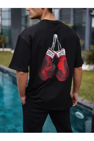 Erkek Kısa Kol Tişört Bisiklet Yaka Box Eldiven Baskılı T-Shirt - Siyah Erkek Kısa Kol Tişört Bisiklet Yaka Box Eldiven Baskılı T-Shirt - Siyah