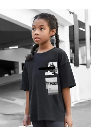 Çocuk Unisex Baskılı T-Shirt - Siyah