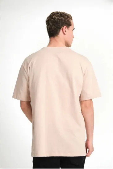 Erkek Düz Penye Tişört Bisiklet Yaka Kısa Kol Regular Fit T-Shirt - Bej Erkek Düz Penye Tişört Bisiklet Yaka Kısa Kol Regular Fit T-Shirt - Bej