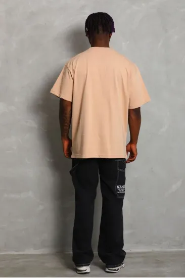 Erkek Düz Yazlık Kısa Kol Tişört Bisiklet Yaka Oversize T-Shirt - Bej Erkek Düz Yazlık Kısa Kol Tişört Bisiklet Yaka Oversize T-Shirt - Bej