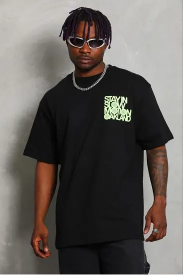 Erkek Baskılı T-Shirt Kısa Kol Bisiklet Yaka Regular Fit Tişört - Siyah