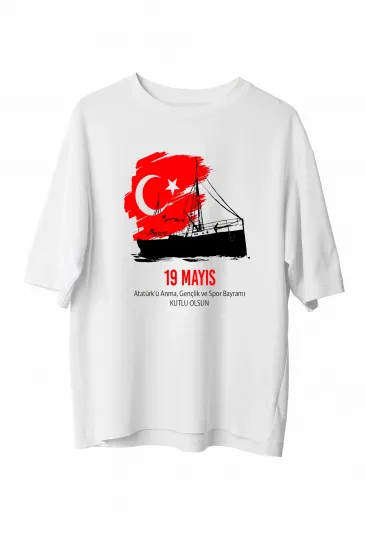 19 Mayıs Atatürk'ü Anma Gençlik ve Spor Bayramı Baskılı Oversize T-shirt - Beyaz 19 Mayıs Atatürk'ü Anma Gençlik ve Spor Bayramı Baskılı Oversize T-shirt - Beyaz