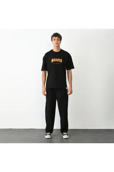 Erkek Baskılı T-Shirt Kısa Kol Bisiklet Yaka Regular Fit Rahat Kalıp Günlük Tişört - Siyah