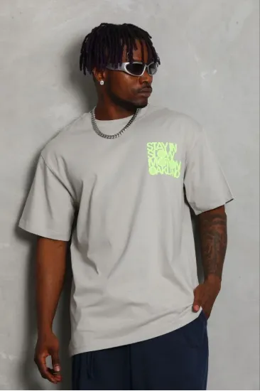 Erkek Baskılı T-Shirt Kısa Kol Bisiklet Yaka Regular Fit Tişört - Gri Erkek Baskılı T-Shirt Kısa Kol Bisiklet Yaka Regular Fit Tişört - Gri