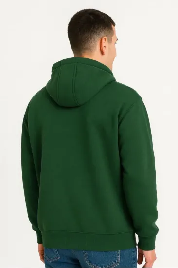 Erkek Kapüşonlu Hoodie Cepli Çıtçıtlı 3 İplik Pamuklu Sweatshirt - Haki Erkek Kapüşonlu Hoodie Cepli Çıtçıtlı 3 İplik Pamuklu Sweatshirt - Haki