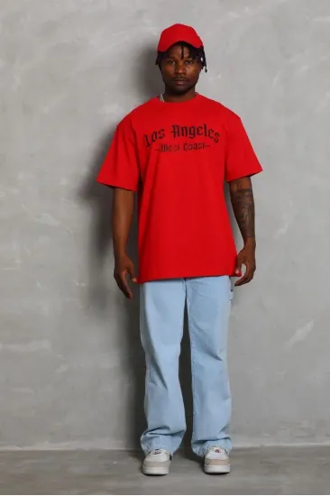 Erkek Baskılı Tişört Kısa Kol Bisiklet Yaka Oversize T-Shirt - Kırmızı Erkek Baskılı Tişört Kısa Kol Bisiklet Yaka Oversize T-Shirt - Kırmızı