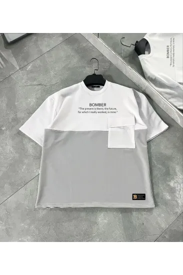 ERKEK Tişört Torba Cepli Parçalı Kısa Kol T-Shirt - Gri
